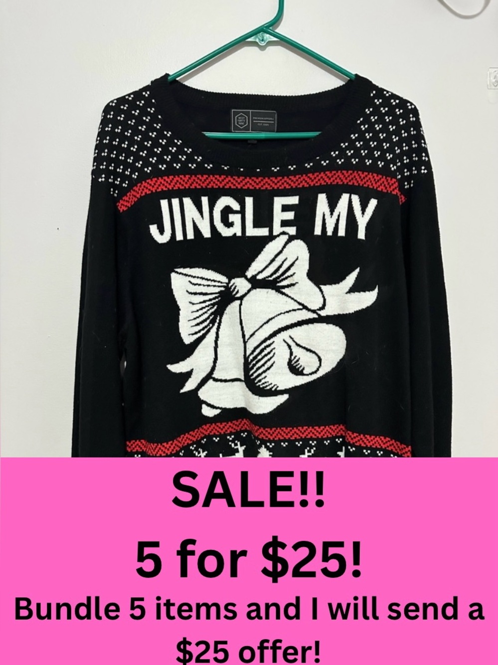 5/$25 Men's Black 'Jingle My' Holiday Sweater
